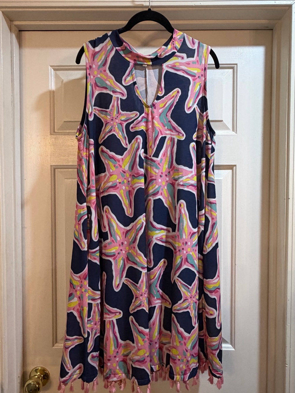 Simply Southern Sleeveless Starfish Print Shift Dress - Pink & Navy Size XL